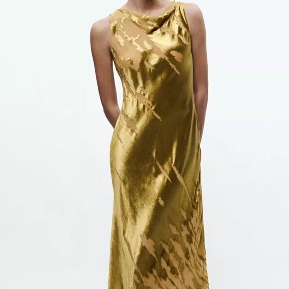 zara gold velvet dress Zara Smocked Dress main image 1